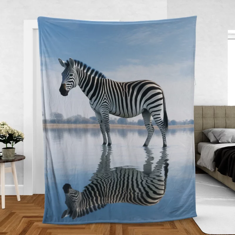 Zebra Reflection in Water Fleece Blanket