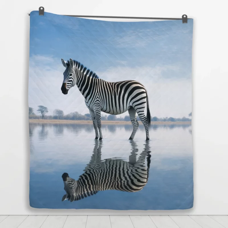 Zebra Reflection in Water Quilt Blanket 1