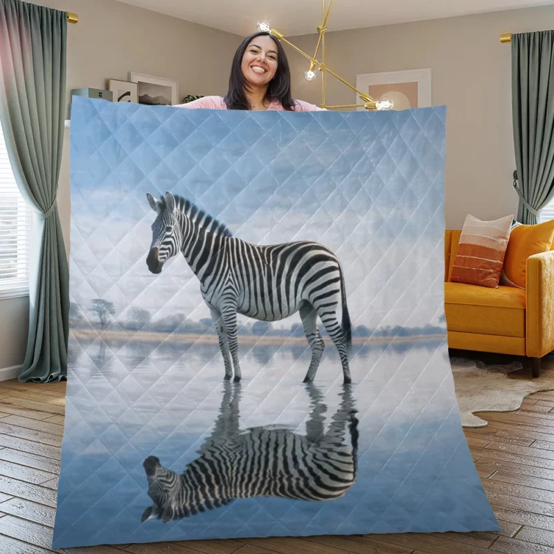 Zebra Reflection in Water Quilt Blanket