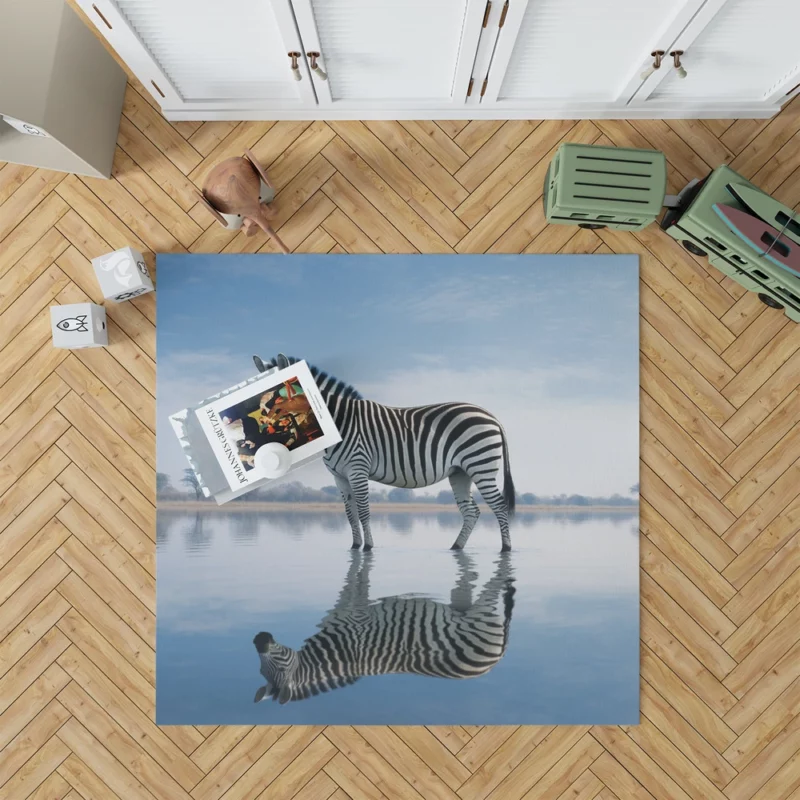 Zebra Reflection in Water Rug