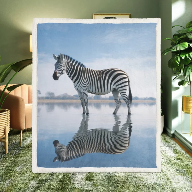 Zebra Reflection in Water Sherpa Fleece Blanket