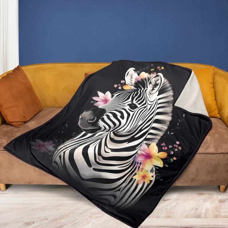 Zebra With Flower Crown Fleece Blanket 1