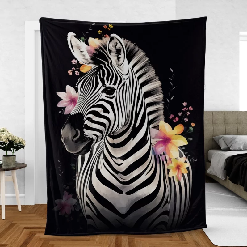 Zebra With Flower Crown Fleece Blanket