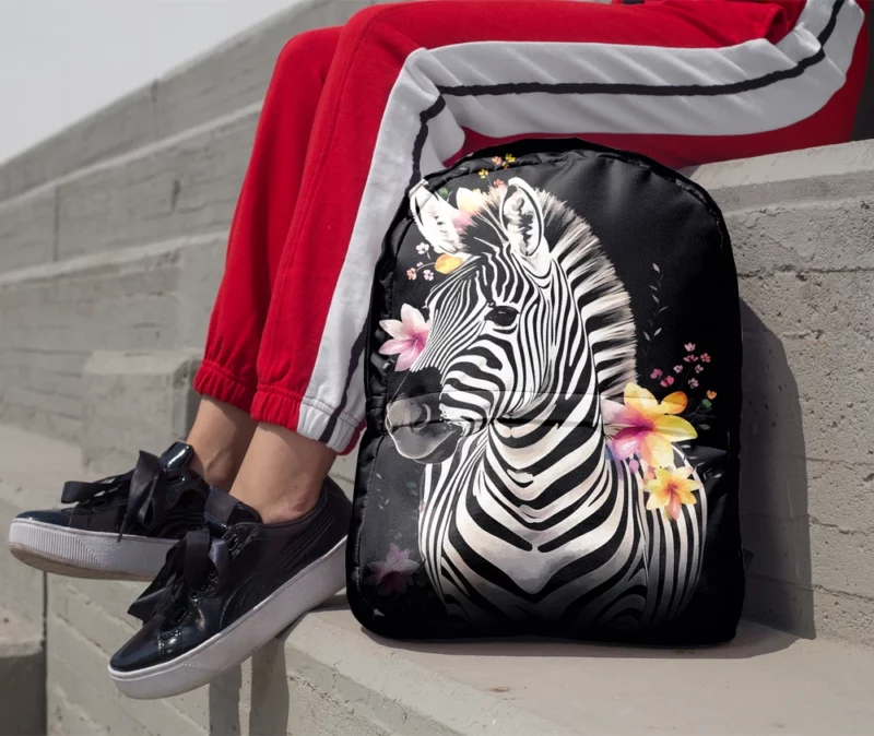 Zebra With Flower Crown Minimalist Backpack 1