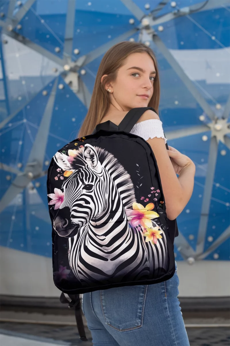 Zebra With Flower Crown Minimalist Backpack 2