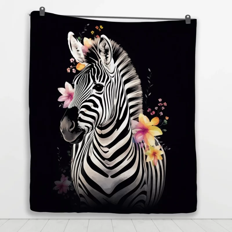 Zebra With Flower Crown Quilt Blanket 1