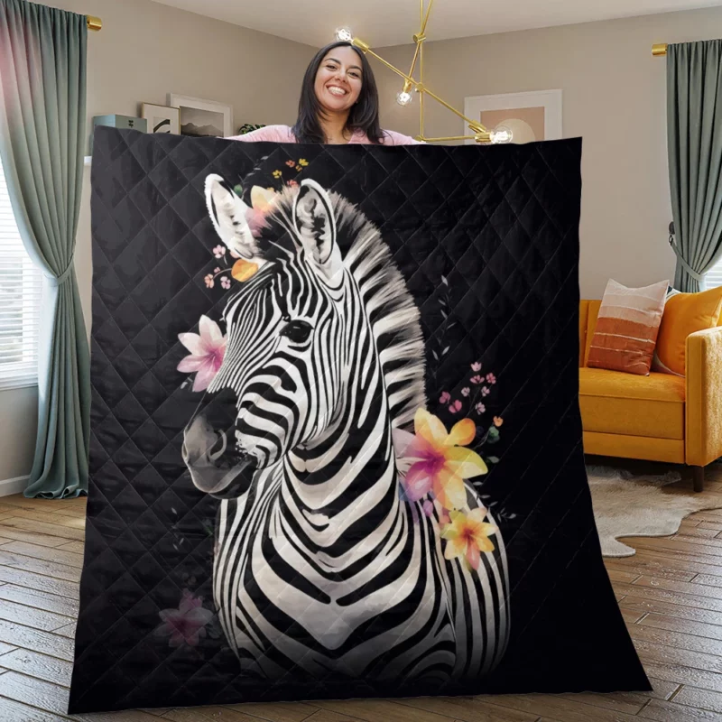 Zebra With Flower Crown Quilt Blanket