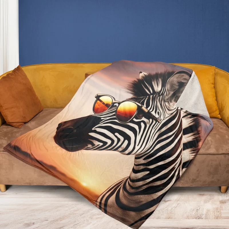 Zebra at Sunset in Africa Fleece Blanket 1