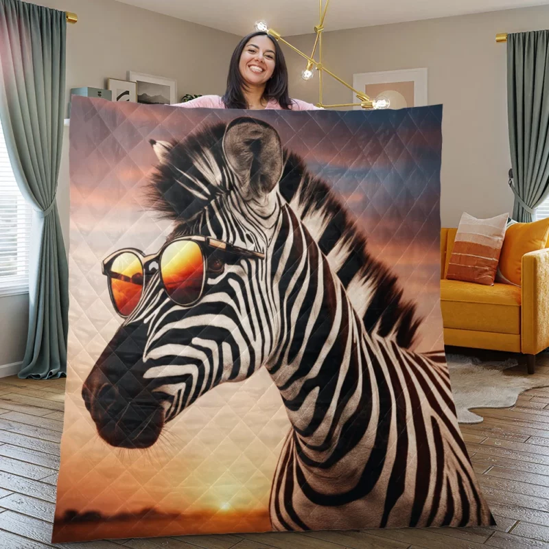 Zebra at Sunset in Africa Quilt Blanket