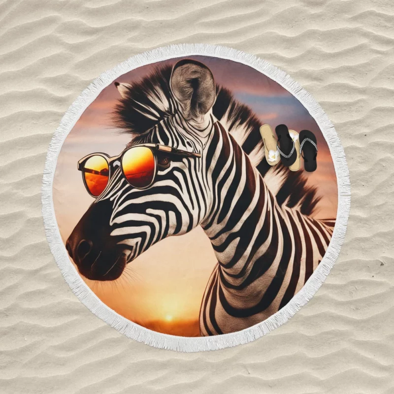 Zebra at Sunset in Africa Round Beach Towel