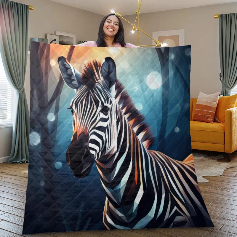 Zebra in Dark Forest Quilt Blanket