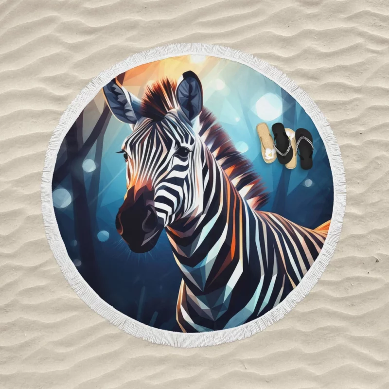 Zebra in Dark Forest Round Beach Towel