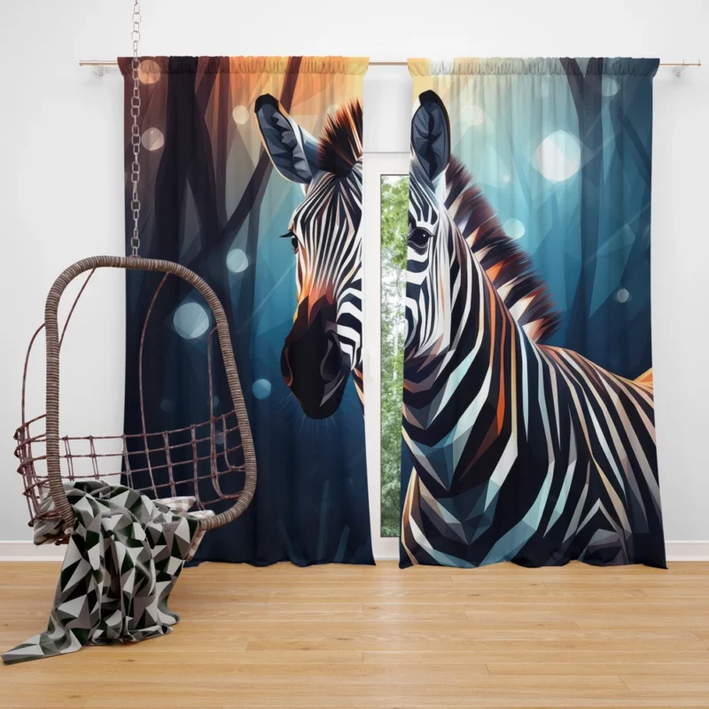 Zebra in Dark Forest Window Curtain