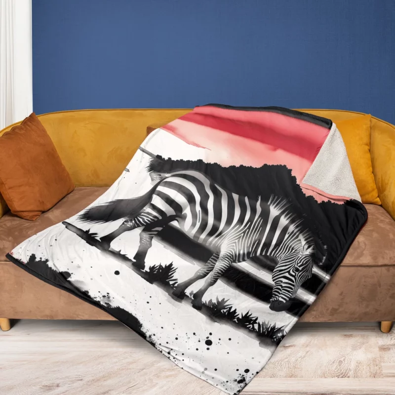 Zebra in Desert Landscape Fleece Blanket 1