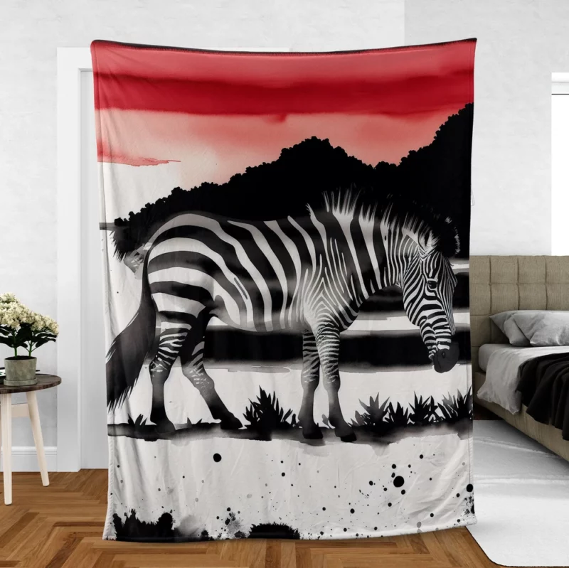 Zebra in Desert Landscape Fleece Blanket