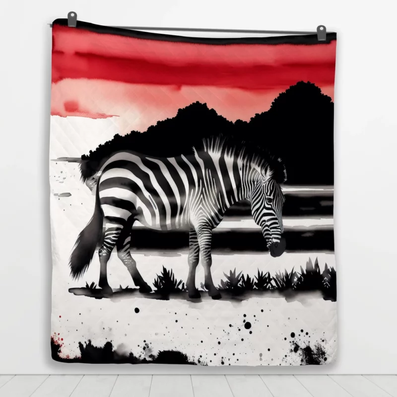 Zebra in Desert Landscape Quilt Blanket 1