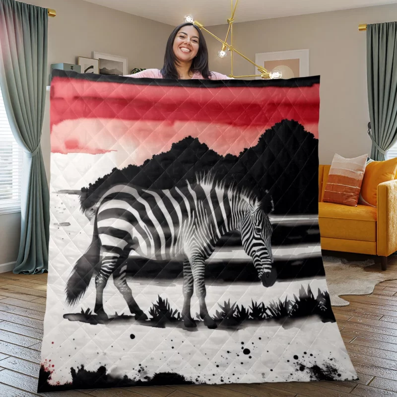 Zebra in Desert Landscape Quilt Blanket