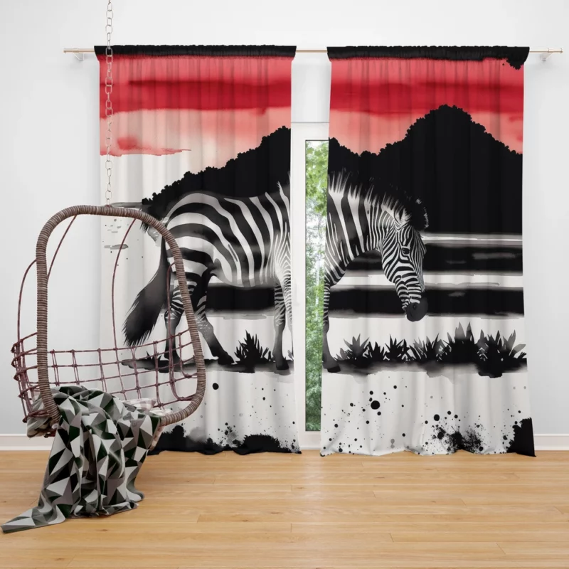 Zebra in Desert Landscape Window Curtain