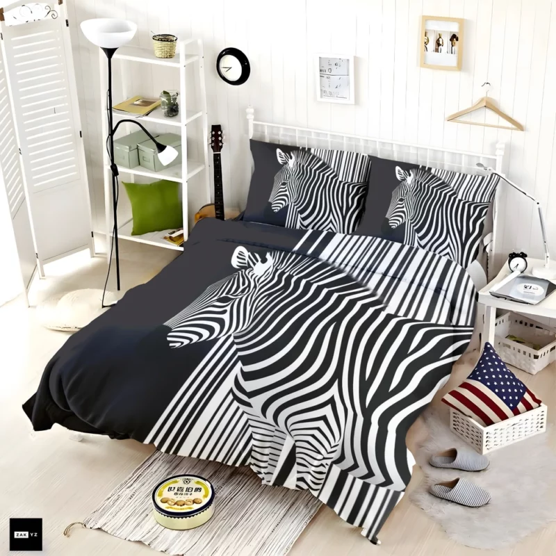 Zebra in Front of Stripes Bedding Set