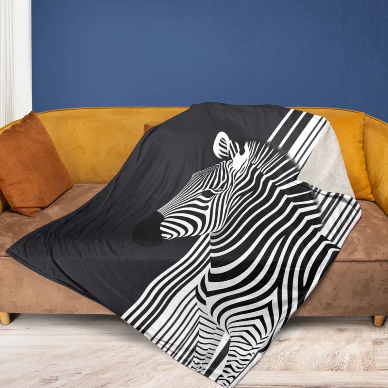 Zebra in Front of Stripes Fleece Blanket 1