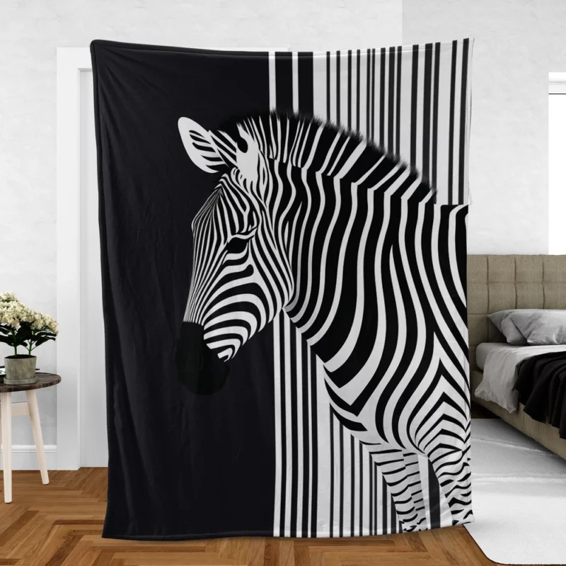 Zebra in Front of Stripes Fleece Blanket