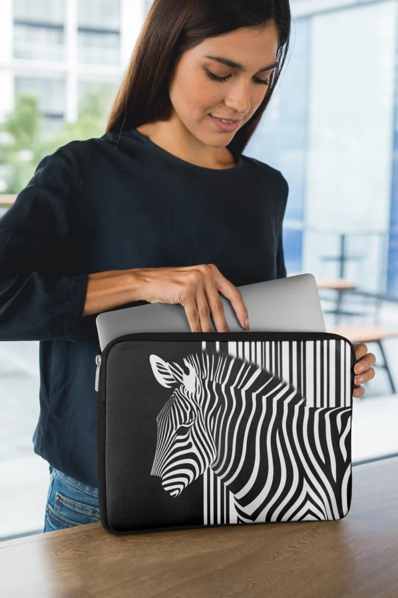 Zebra in Front of Stripes Laptop Sleeve 1