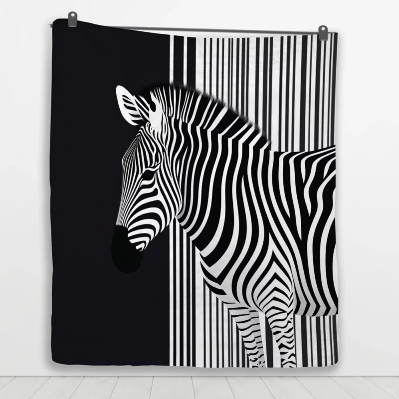 Zebra in Front of Stripes Quilt Blanket 1