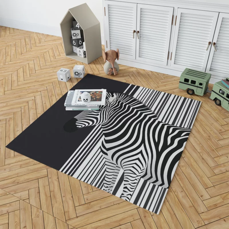 Zebra in Front of Stripes Rug 1