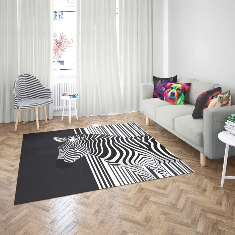 Zebra in Front of Stripes Rug 2