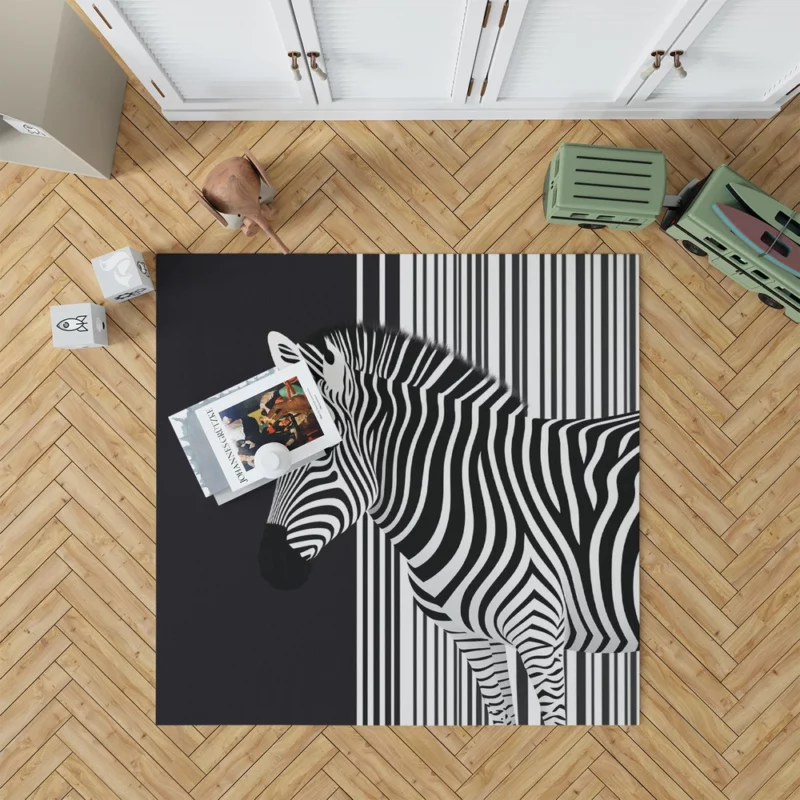 Zebra in Front of Stripes Rug