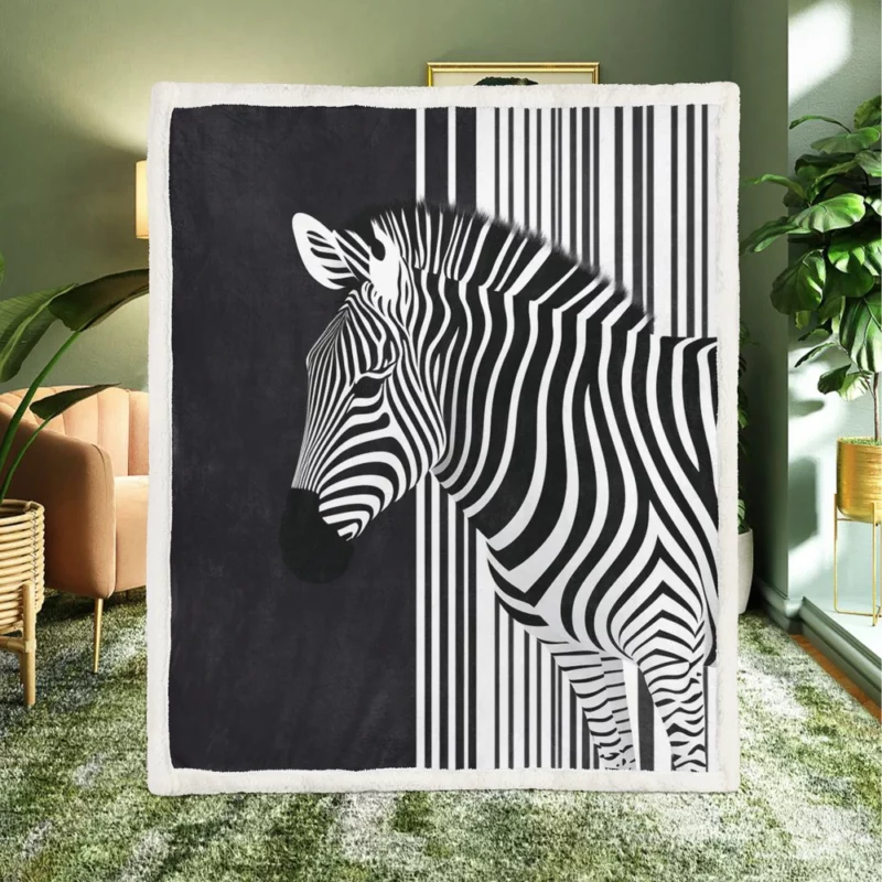 Zebra in Front of Stripes Sherpa Fleece Blanket
