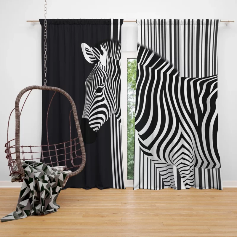 Zebra in Front of Stripes Window Curtain