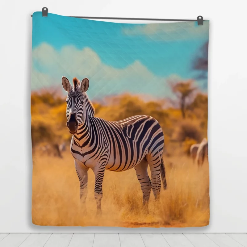 Zebra in Yellow Grassland Quilt Blanket 1