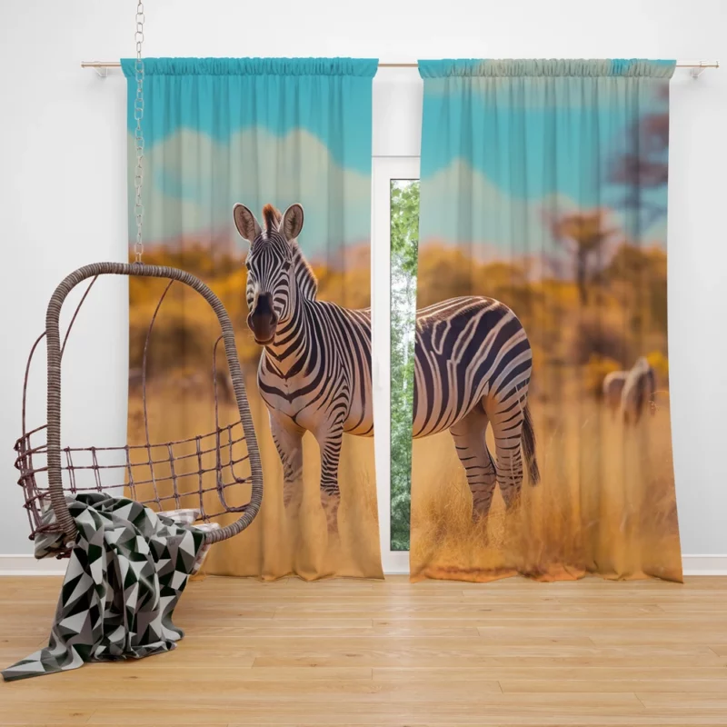 Zebra in Yellow Grassland Window Curtain