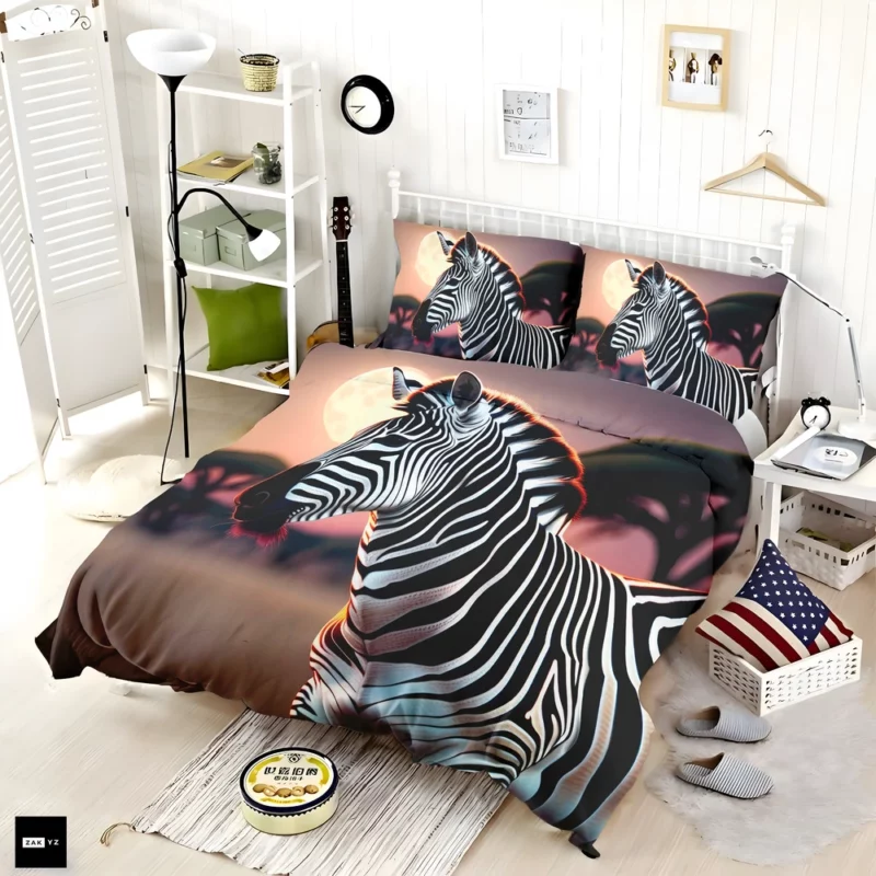 Zebras in Africa at Night Bedding Set