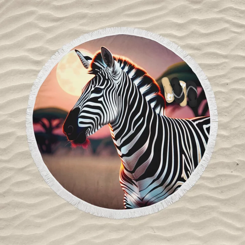 Zebras in Africa at Night Round Beach Towel