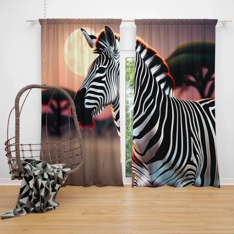 Zebras in Africa at Night Window Curtain