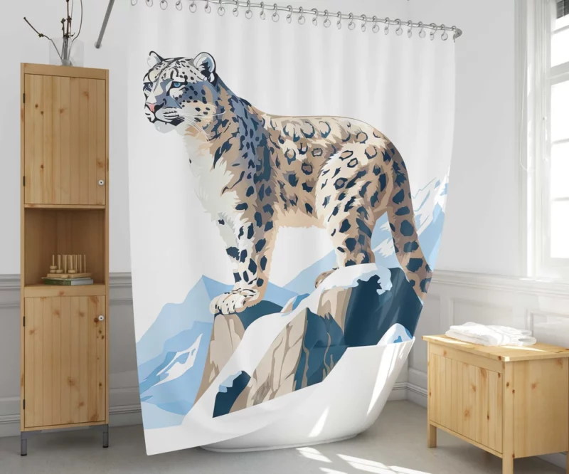 2D Illustration of a Cute Snow Leopard Shower Curtain 1