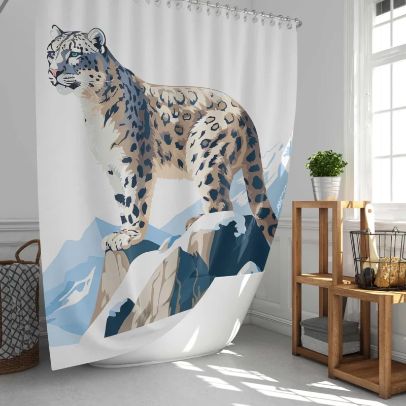 2D Illustration of a Cute Snow Leopard Shower Curtain