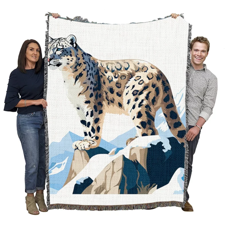 2D Illustration of a Cute Snow Leopard Woven Blanket