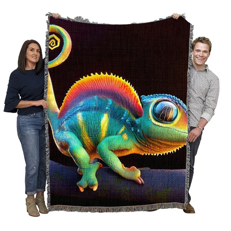 3D Cartoon Chameleon Woven Blanket