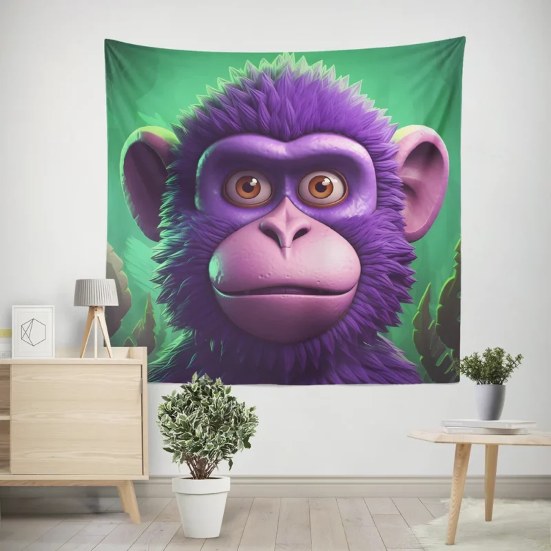 3D Cyber Monkey Portrait Wall Tapestry