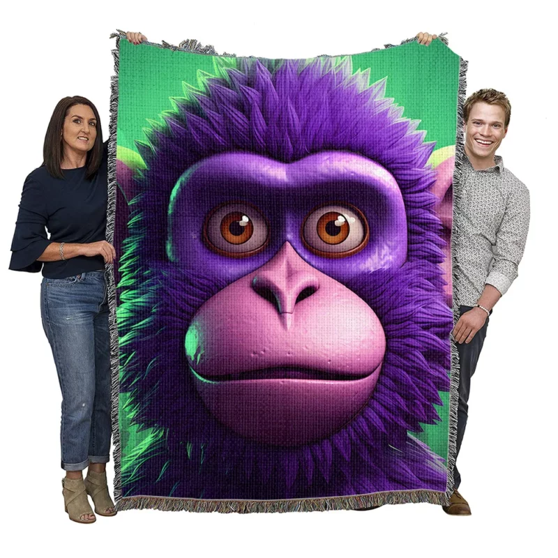 3D Cyber Monkey Portrait Woven Blanket
