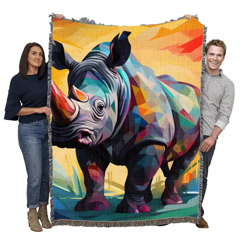 Abstract Cubist Rhino Art Woven Blanket