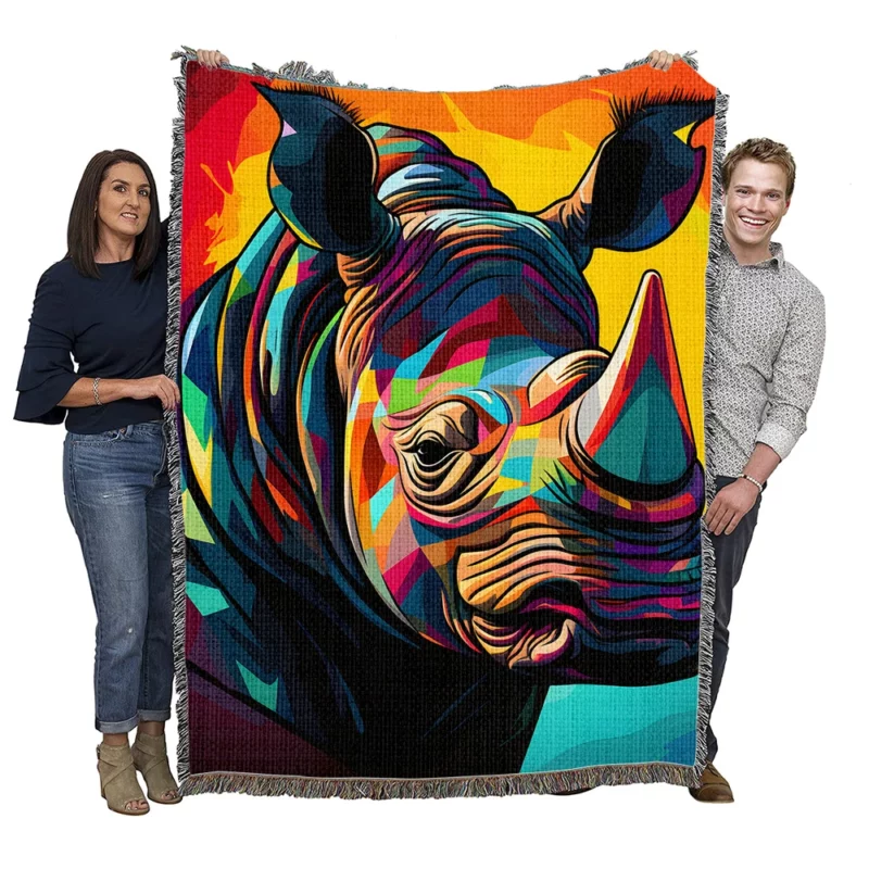 Abstract Cubist Rhino Woven Blanket