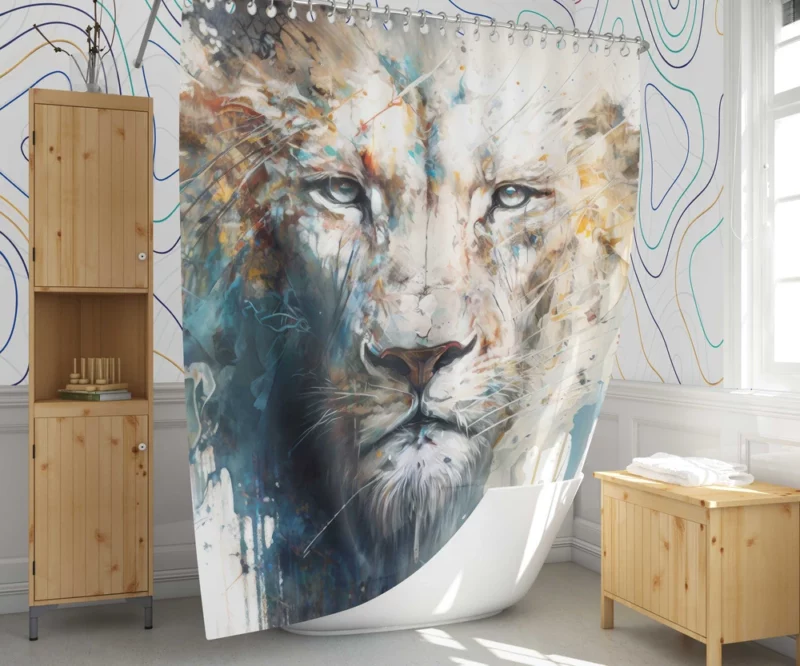 Abstract White Lion Art Shower Curtain 1