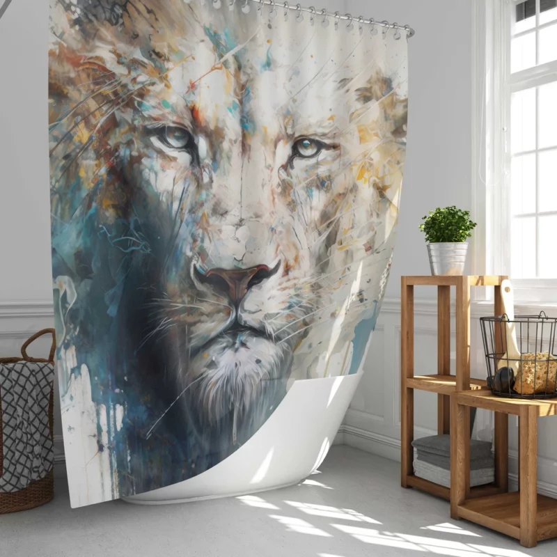 Abstract White Lion Art Shower Curtain