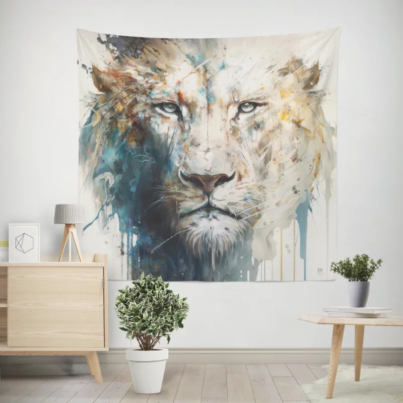 Abstract White Lion Art Wall Tapestry