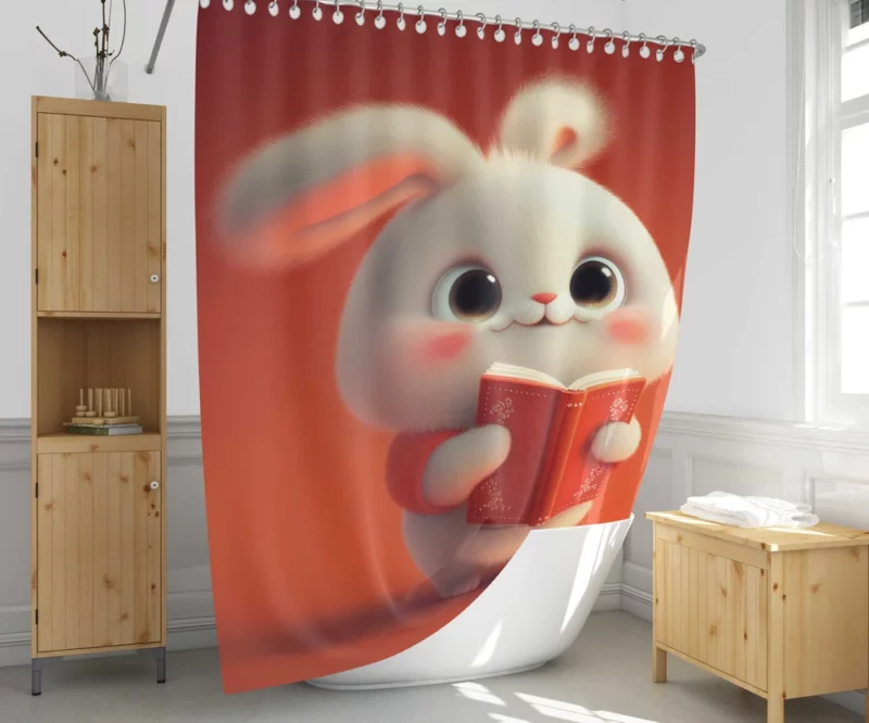 Adorable Animated Bunny Shower Curtain 1