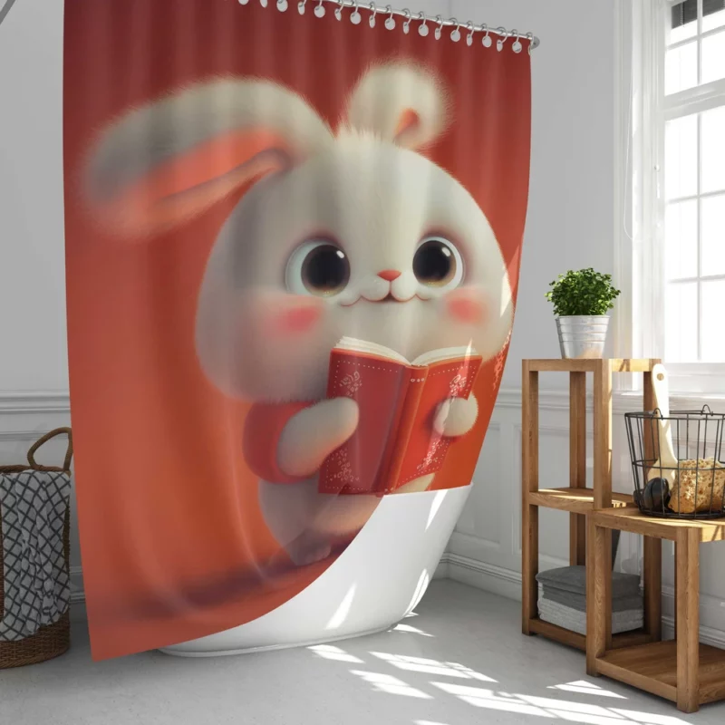 Adorable Animated Bunny Shower Curtain